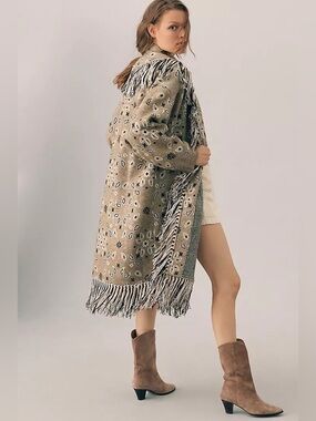 Anthropologie Bandana Fringed Duster Cardigan Sweater (One Size)
